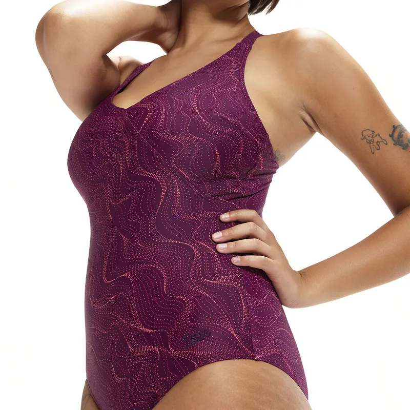Speedo Women's Shaping Printed Lexi 1 Piece Deep Plum/Cherry-5